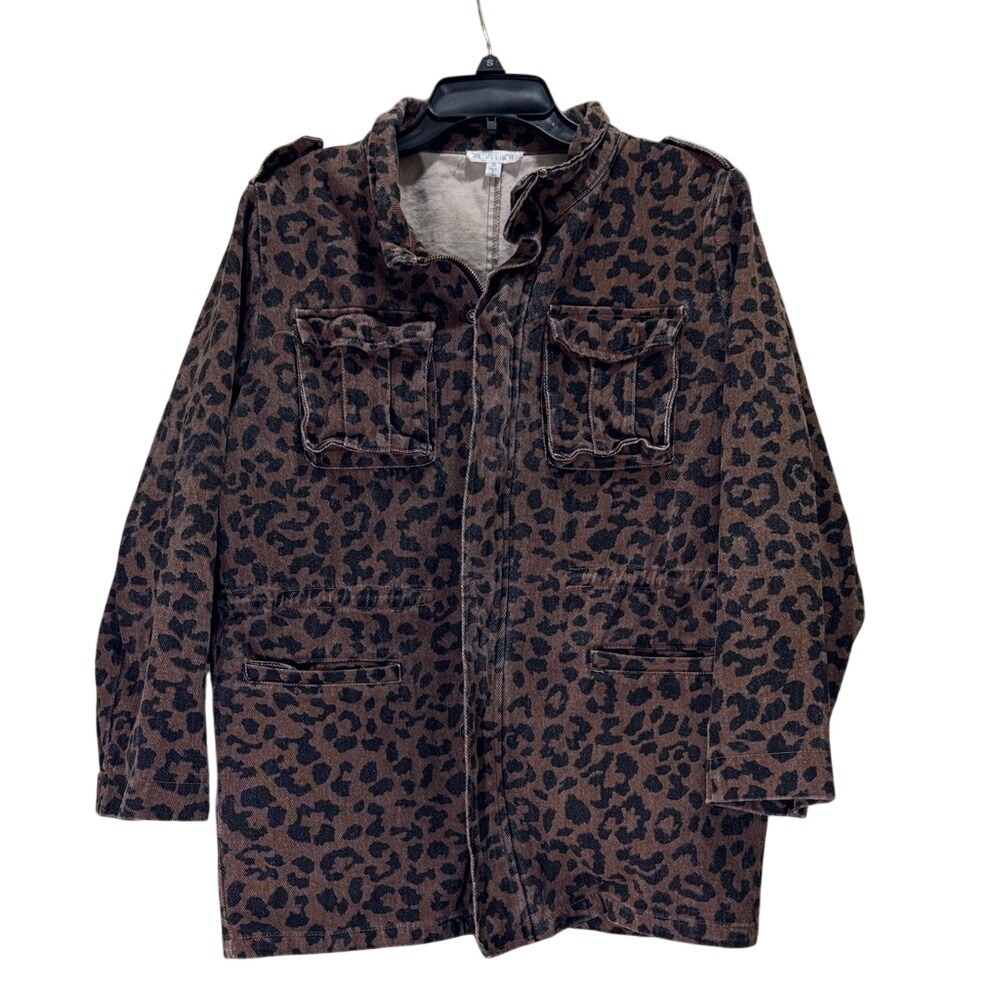 LimeLush Leopard Print Utility Jacket Brown Animal Print Military Field Coat M